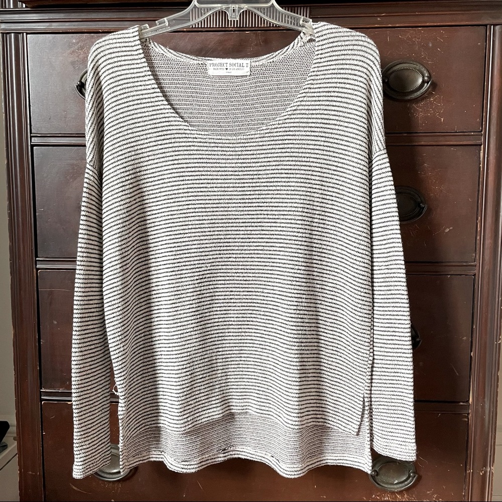 White & Blue Striped Knit Sweater Made in USA Lightweight XS